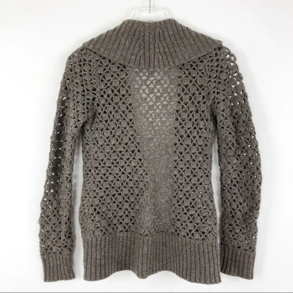 Vince Brown Knit Crochet Wool Blend Long Sleeve Cardigan Sweater - Picture 6 of 6